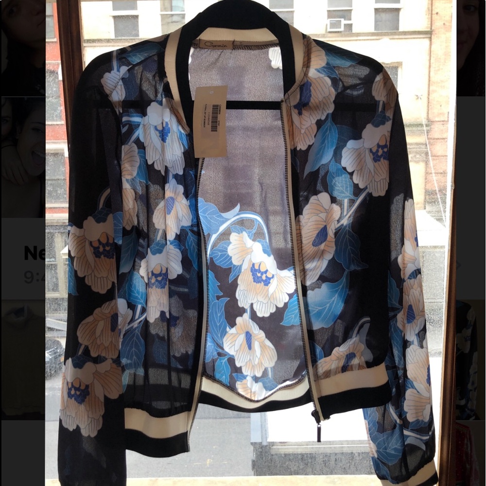Silk Floral Blue Bomber jacket